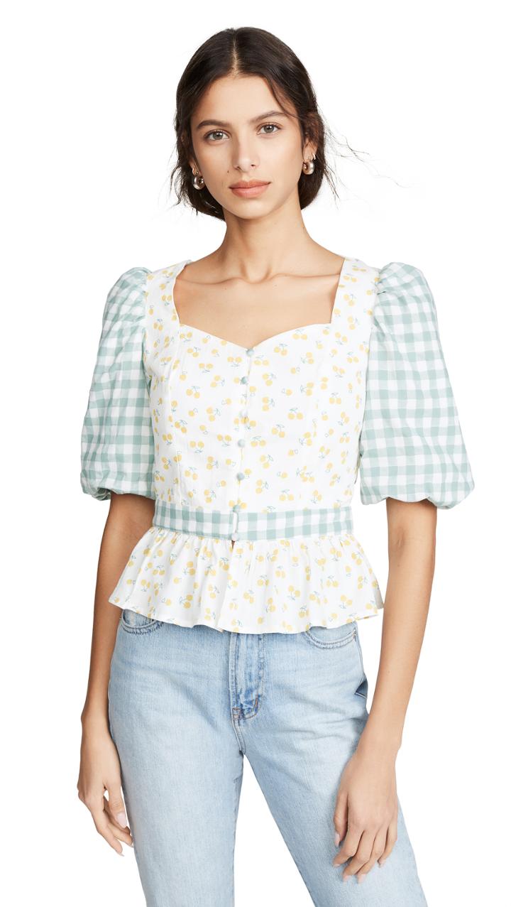 English Factory Ditsy Cherry Peplum Top