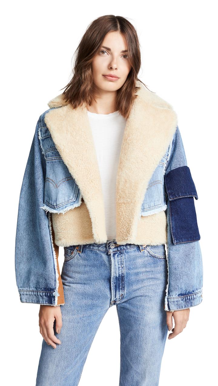 Natasha Zinko Denim Shearling Combo Crop Jacket
