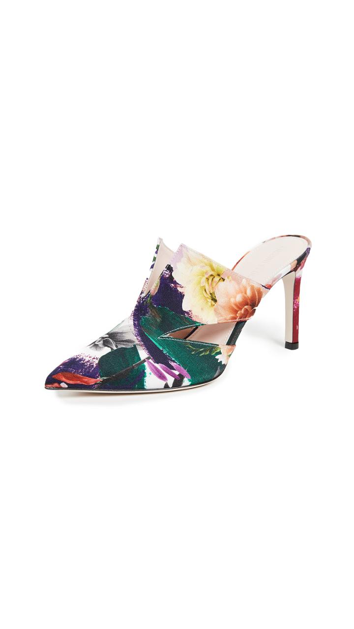 Cushnie Et Ochs Marcel Floral Print Mules With Triangle Cutouts