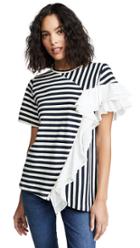 Clu Striped Tee With Silk Ruffle