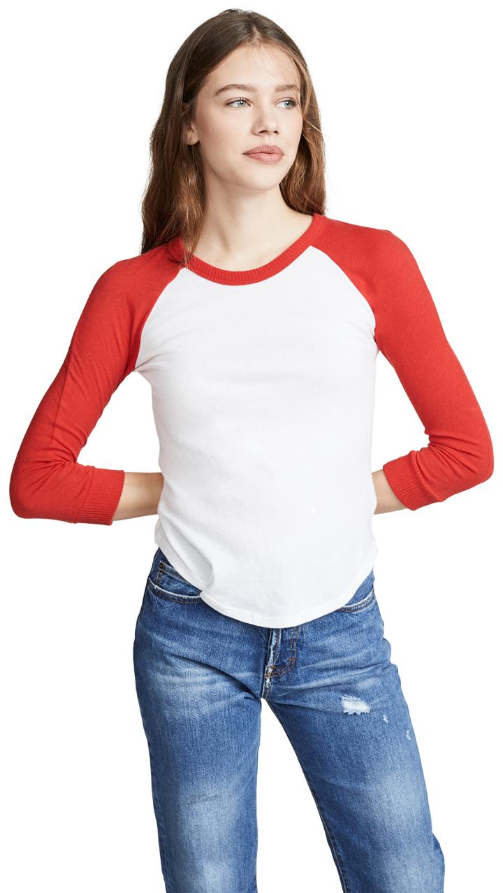 Enza Costa Cotton Cashmere Baseball Crew T Shirt