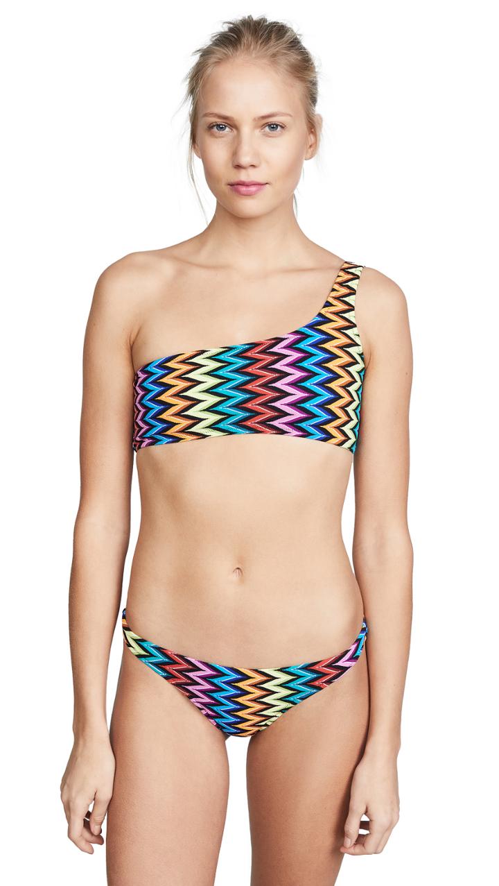 Milly Chevron One Shoulder Bikini Top
