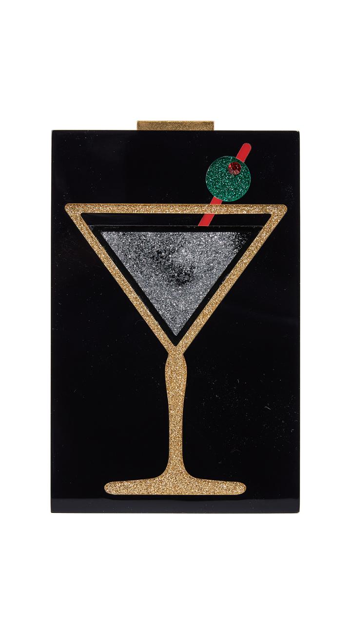 Alice Olivia Martini Glitter Lucite Clutch