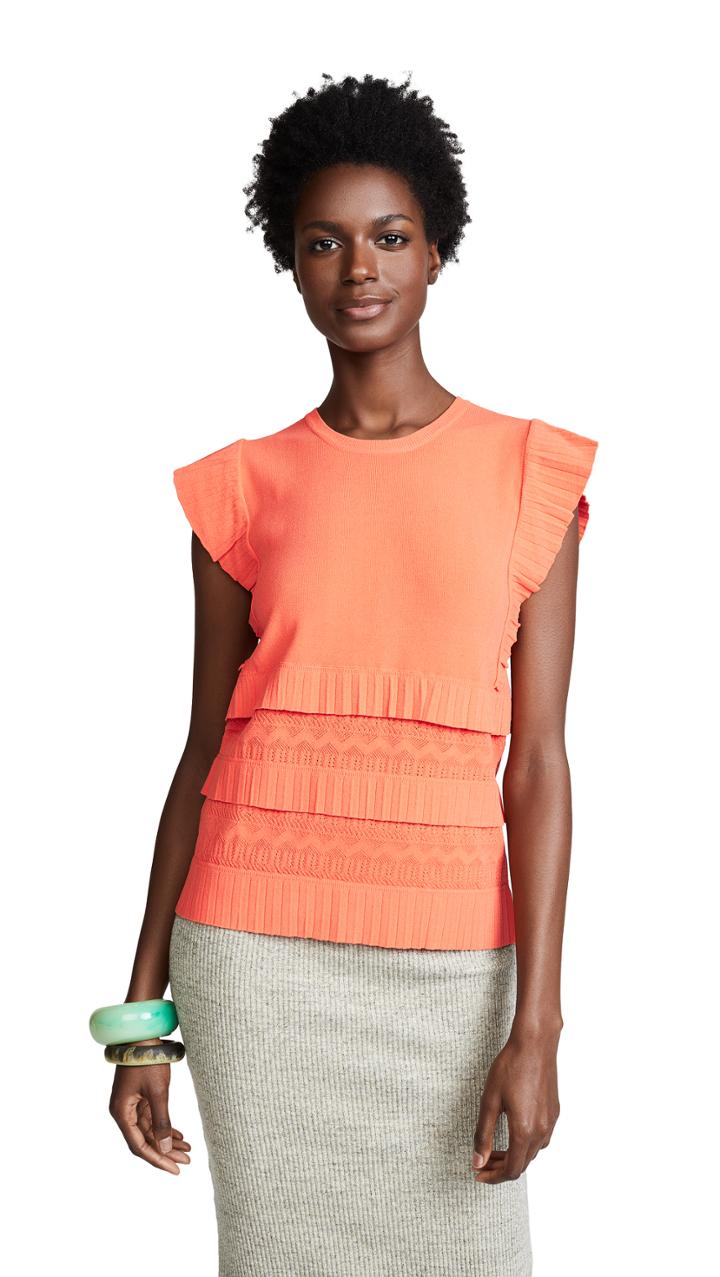 Carven Short Sleeve Ruffle Trim Sweater