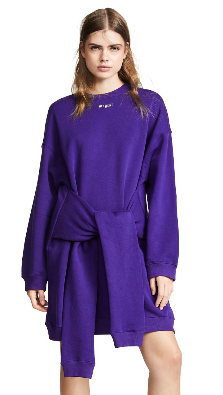 Msgm Tie Front Sweatshirt Dress