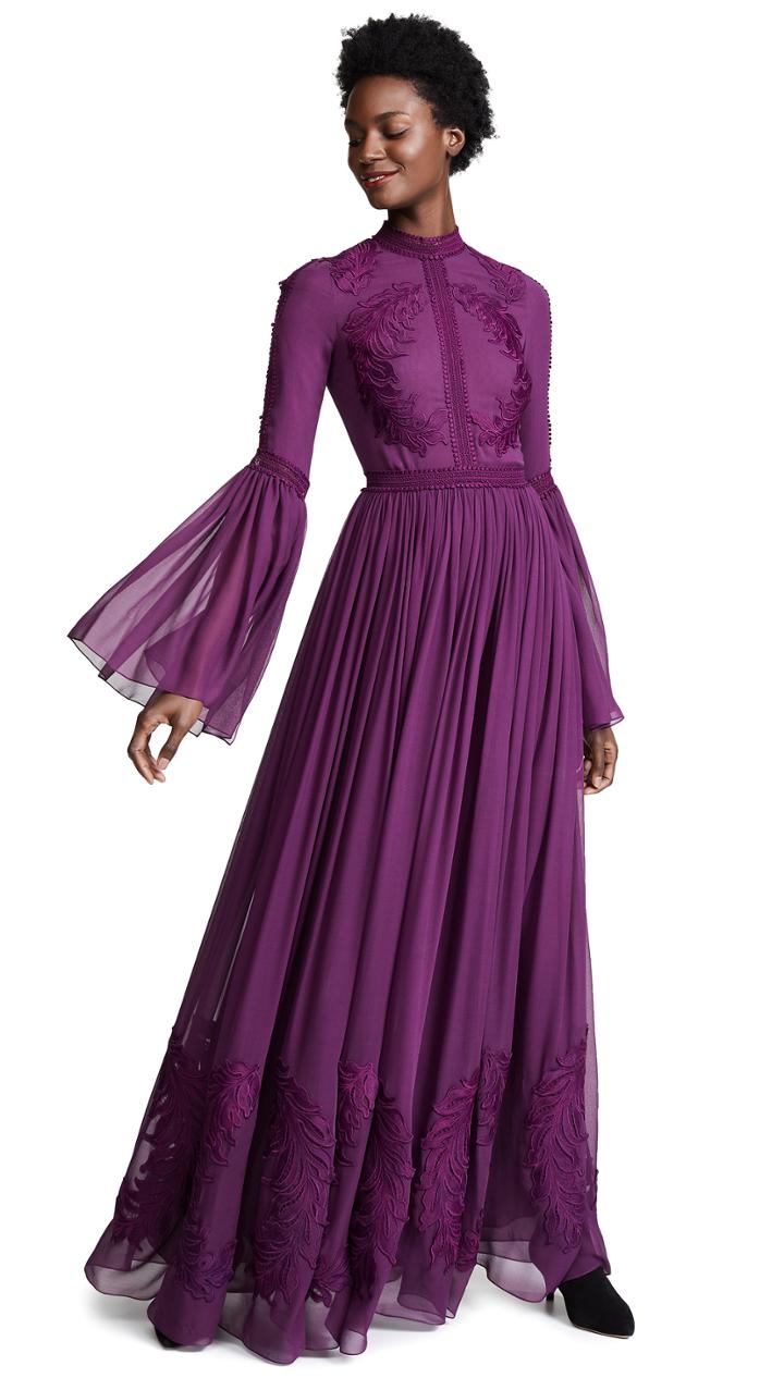 Costarellos Ethereal Long Chiffon Dress