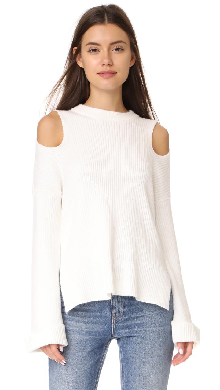 Line Dot Trou Cold Shoulder Sweater
