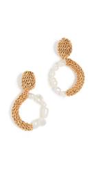 Oscar De La Renta Chain Imitation Pearl Hoop Earrings