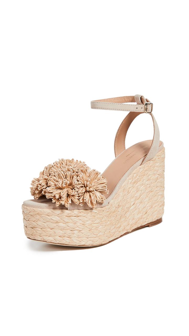 Paloma Barcelo Armele Flower Raffia Wedge Espadrilles