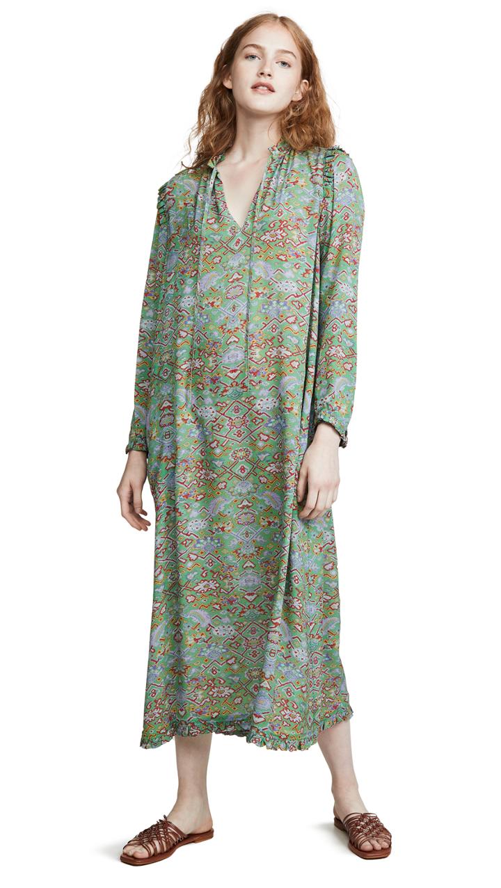 Raquel Allegra Tapestry Silk Ruffle Dress