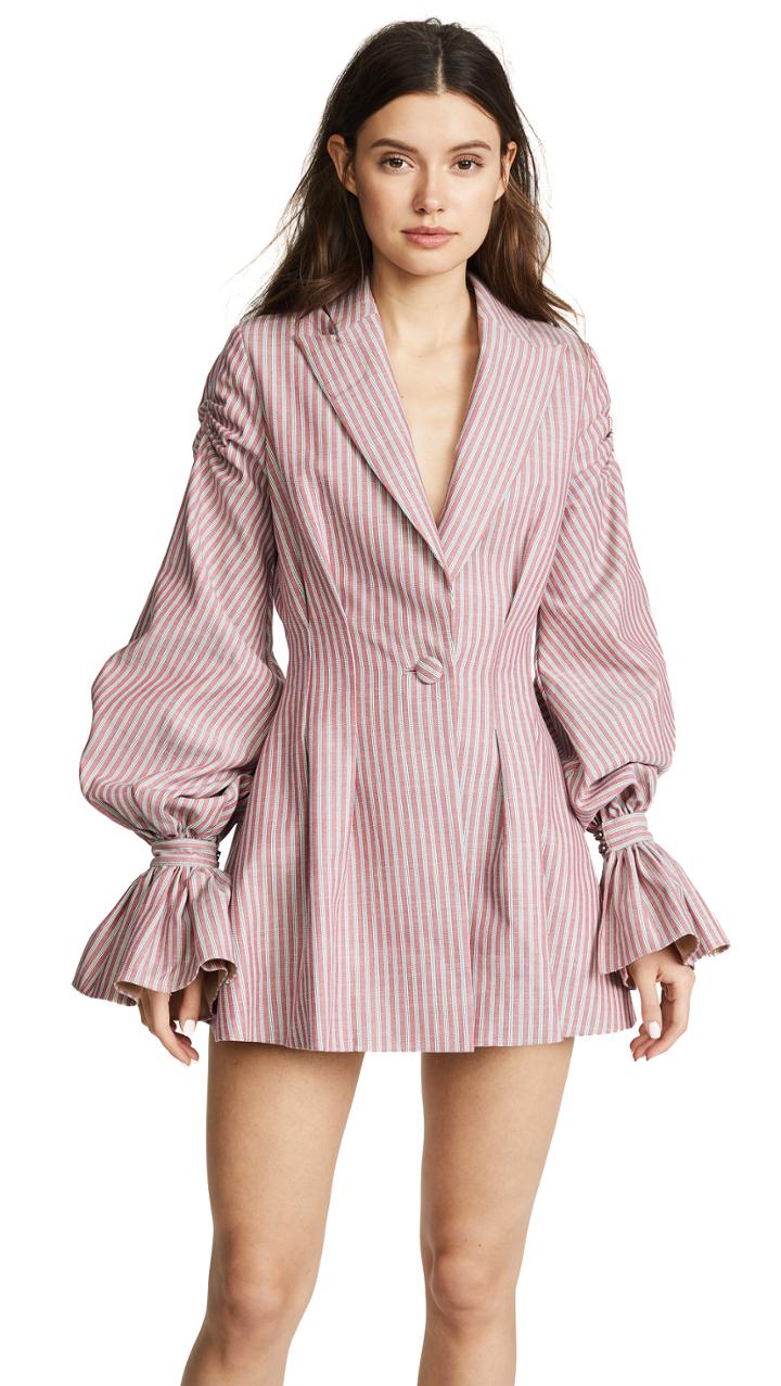 Vatanika Pinstriped Ruffle Blazer Dress