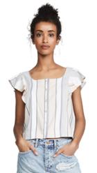 Three Dots Portofino Stripe Flutter Sleeve Top