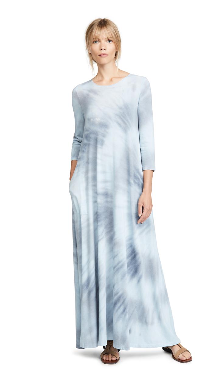 Raquel Allegra 3 4 Sleeve Drama Maxi Dress
