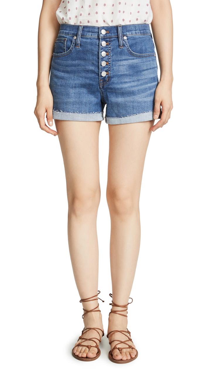Madewell High Rise Denim Shorts In Derby Wash Button Front Edition