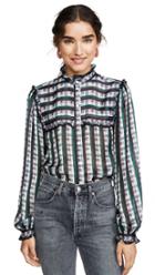 Jason Wu Grey Striped Plaid Ruffle Blouse