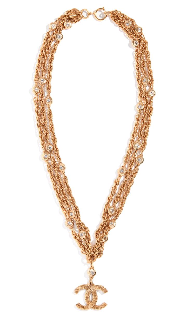 What Goes Around Comes Around Chanel Gold Crystal Cc Links Necklace