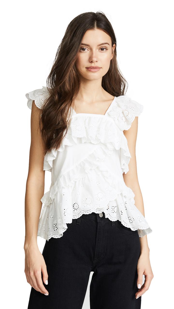 Goen J Sleeveless Top With Lace Ruffle Trim Layers