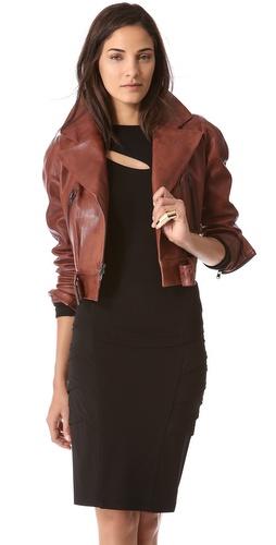 Donna Karan New York Cropped Leather Biker Jacket
