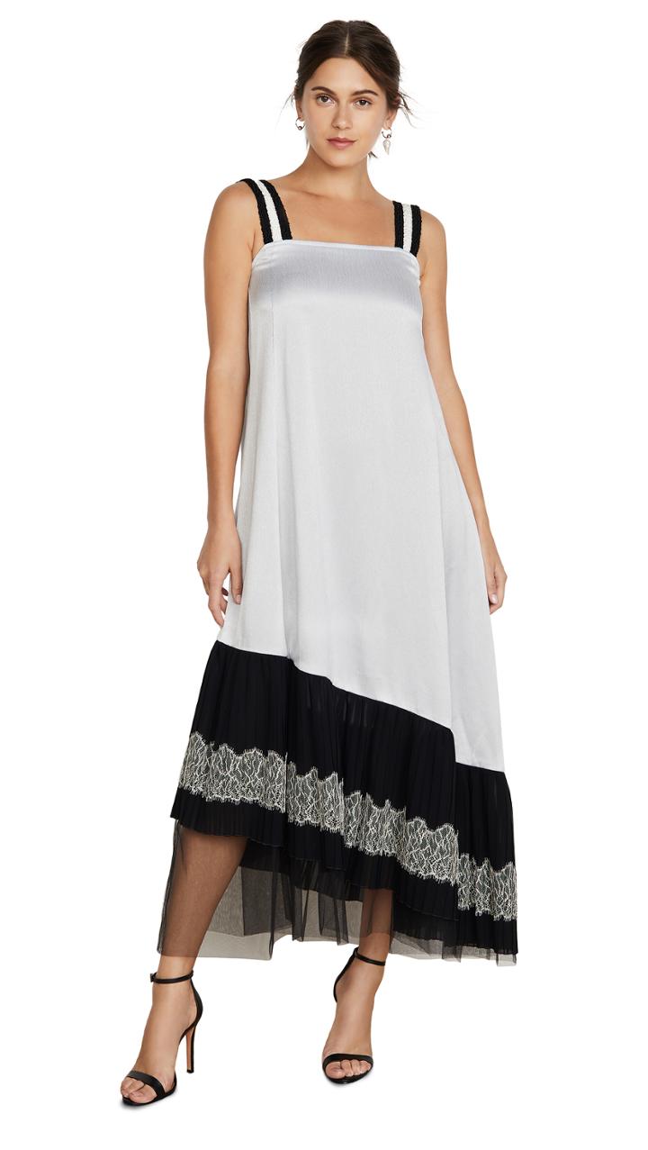 Adeam Lace Up Pleated Slip Dress
