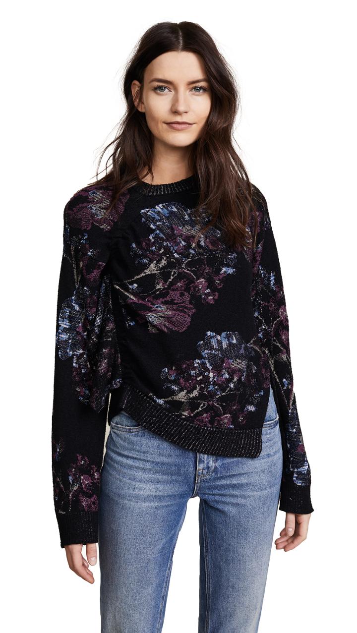 3 1 Phillip Lim Ruched Floral Jacquard Pullover