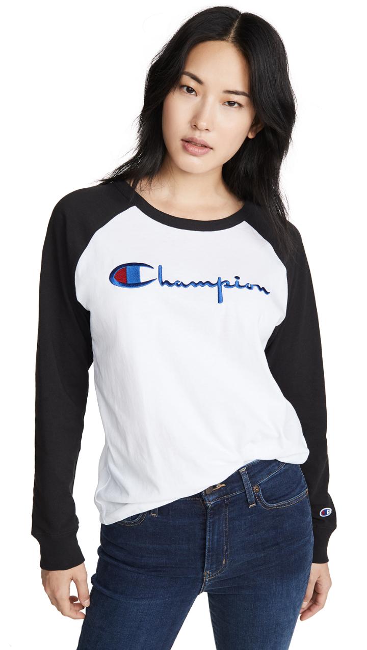 Champion Premium Reverse Weave Big Script Colorblock Crew Neck T Shirt