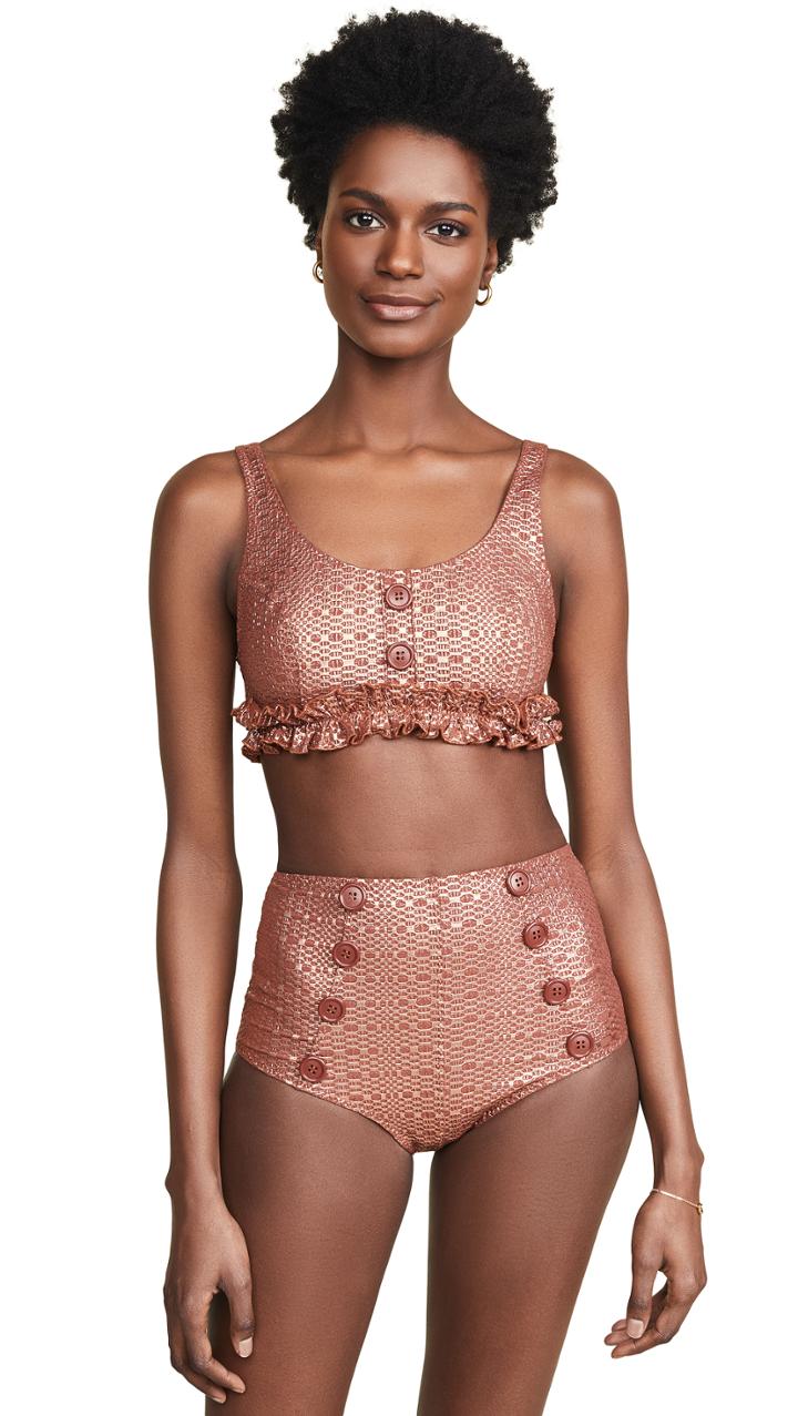 Lisa Marie Fernandez Colby Button High Waisted Bikini Set
