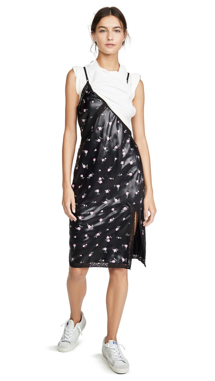 Alexander Wang T Shirt Hybrid Slip Dress With Lace Detail