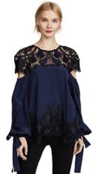 Jonathan Simkhai Crepe Applique Blouson Sleeve Blouse