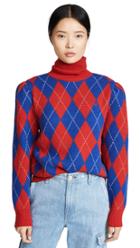 Pushbutton Argyle High Neck Knit