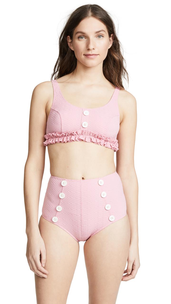 Lisa Marie Fernandez Colby Ruffle High Waist Bikini Set