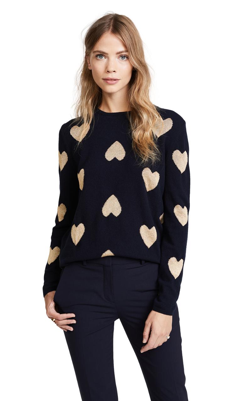 Chinti And Parker Metallic Knit Heart Sweater