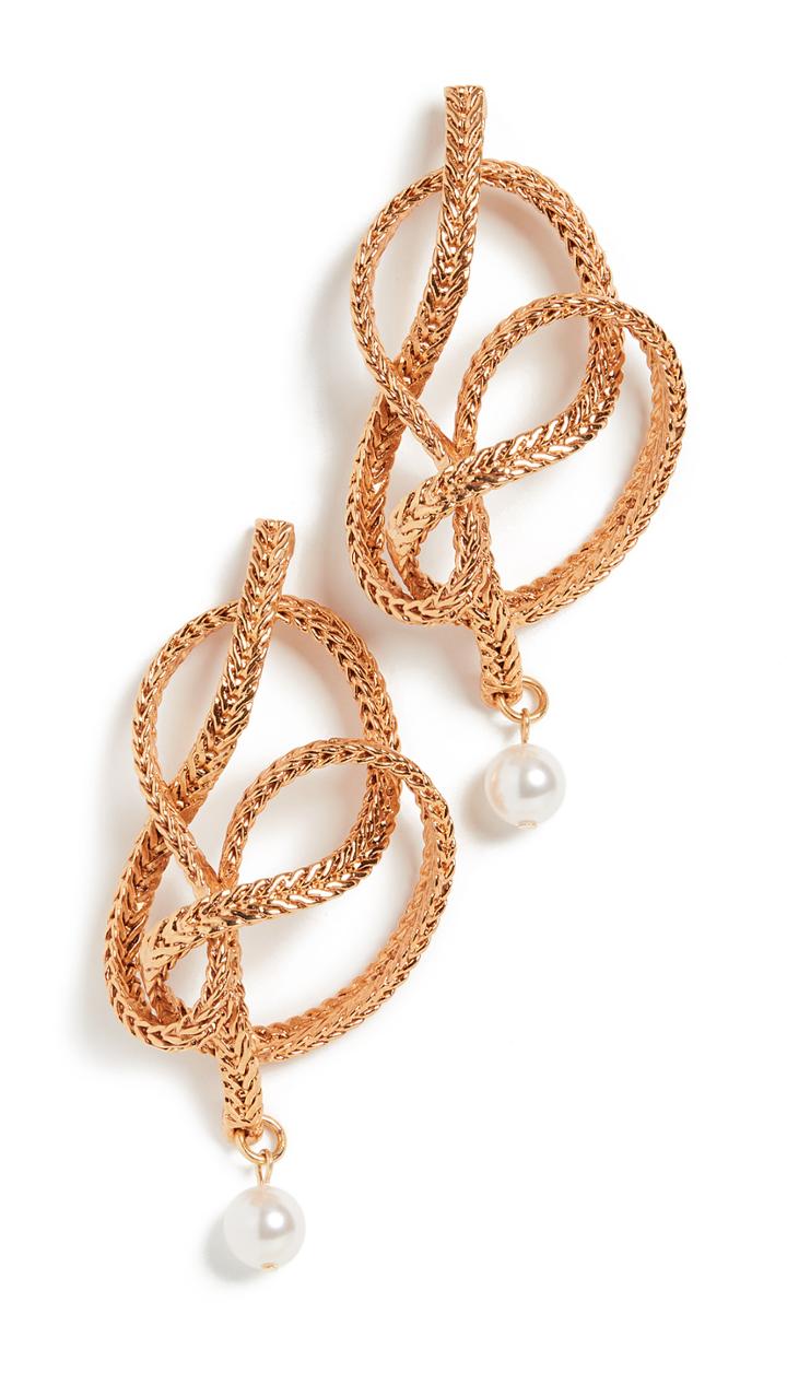 Oscar De La Renta Braided Chain Pearl Earrings