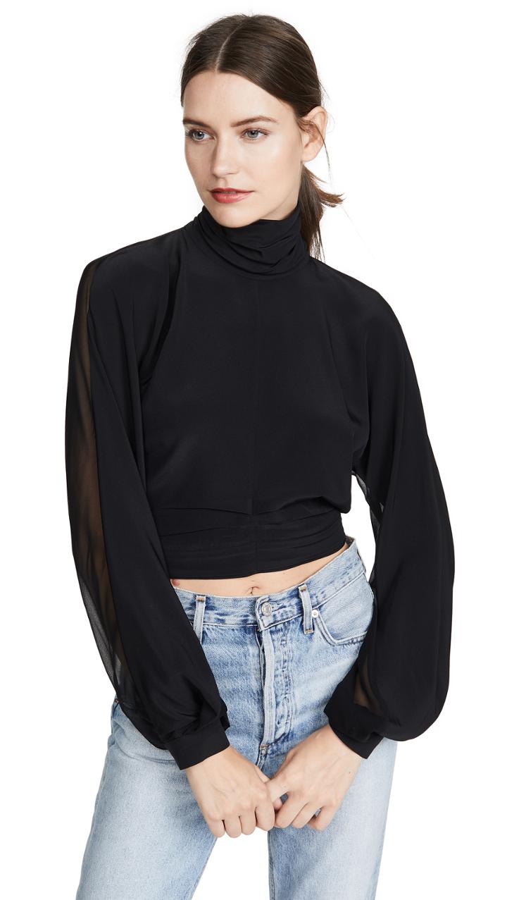 Cushnie High Neck Billowing Sleeve Blouse