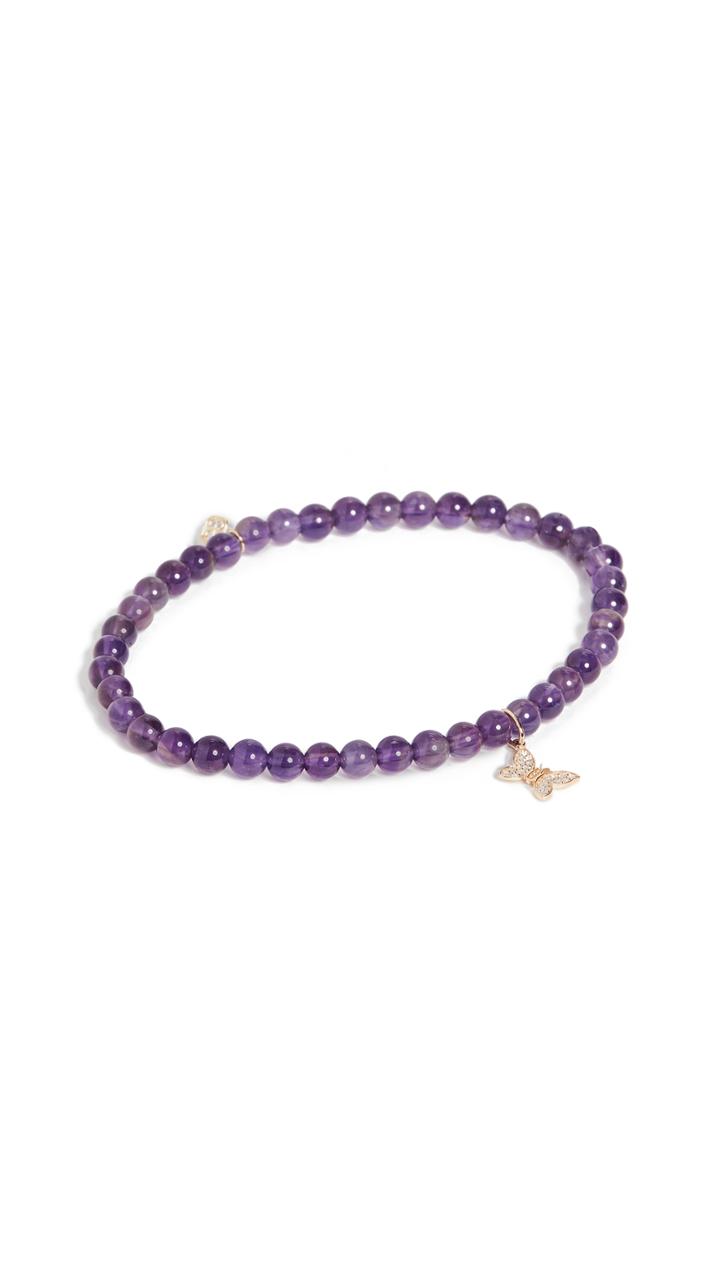 Sydney Evan 14k Gold Amethyst Beaded Butterfly Charm Bracelet