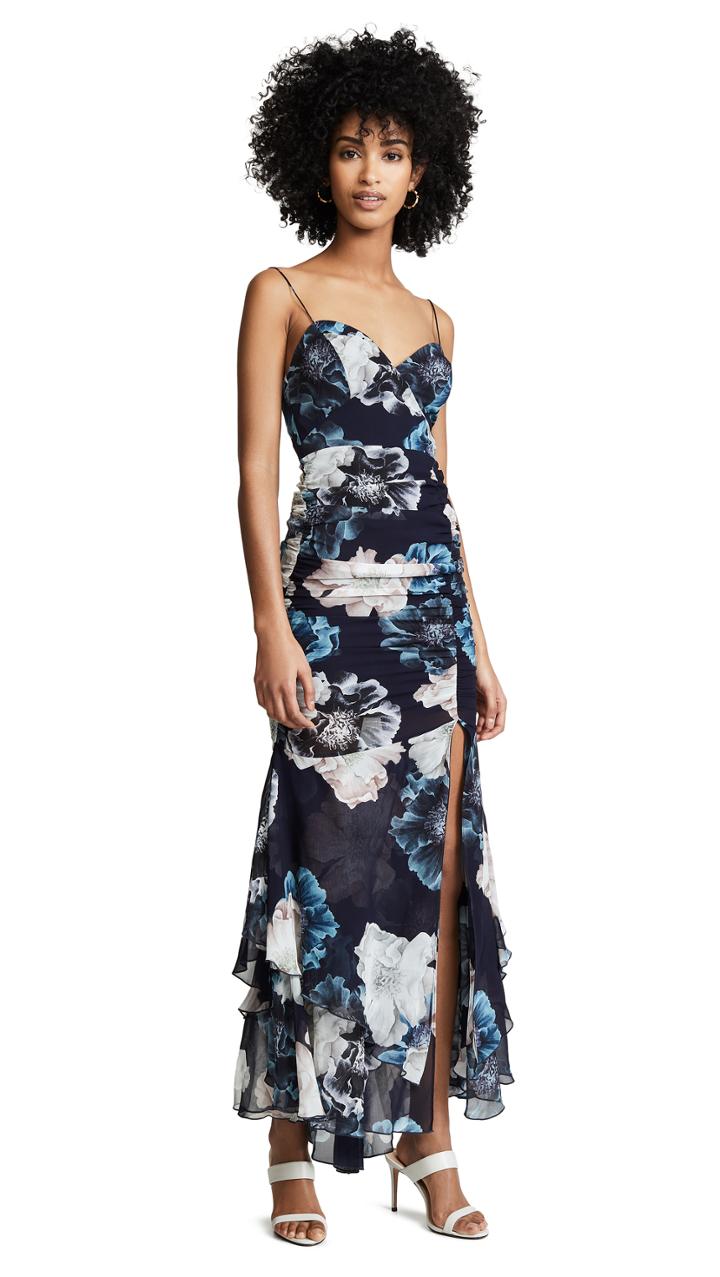 Nicholas Navy Floral Drawstring Layered Dress