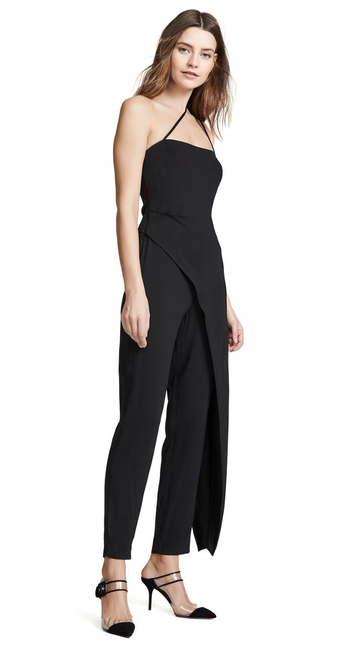 Michelle Mason Asymmetrical Strap Jumpsuit With Drape