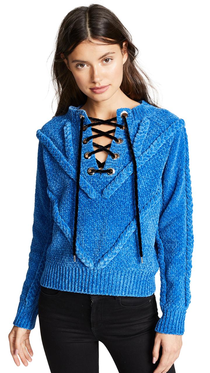 Yigal Azrouel Chenille Sweater With Lace Detail