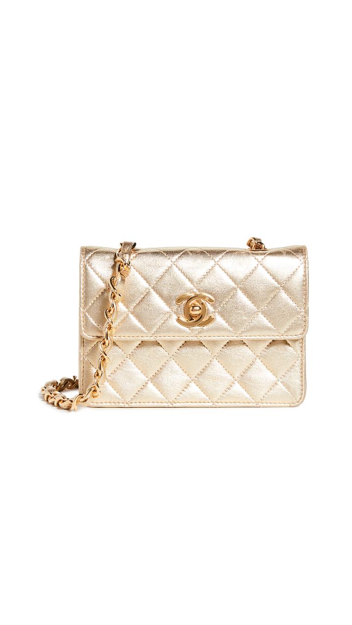 What Goes Around Comes Around Chanel Gold Lamb Half Flap Micro Mini Bag