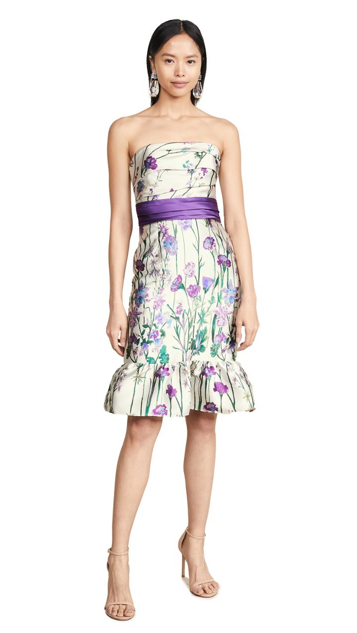 Marchesa Notte Strapless Floral Cocktail Dress