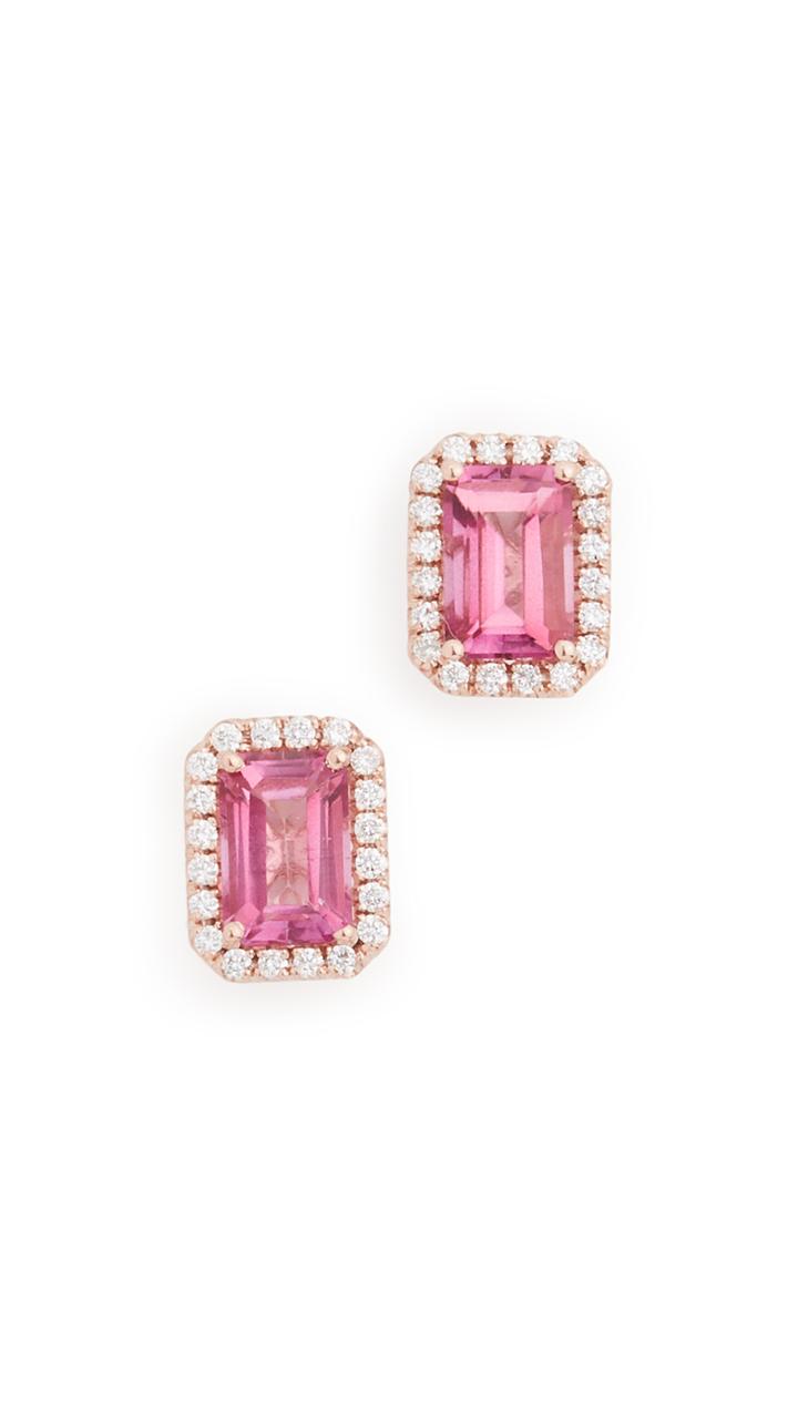 Kalan By Suzanne Kalan 14k Rose Gold Emerald Cut Pave Diamond Stud Earrings