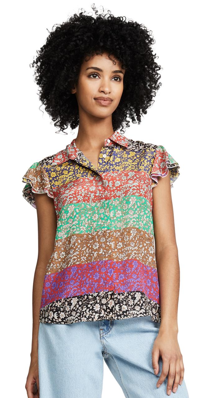Alice Olivia Willa Flutter Sleeve Top