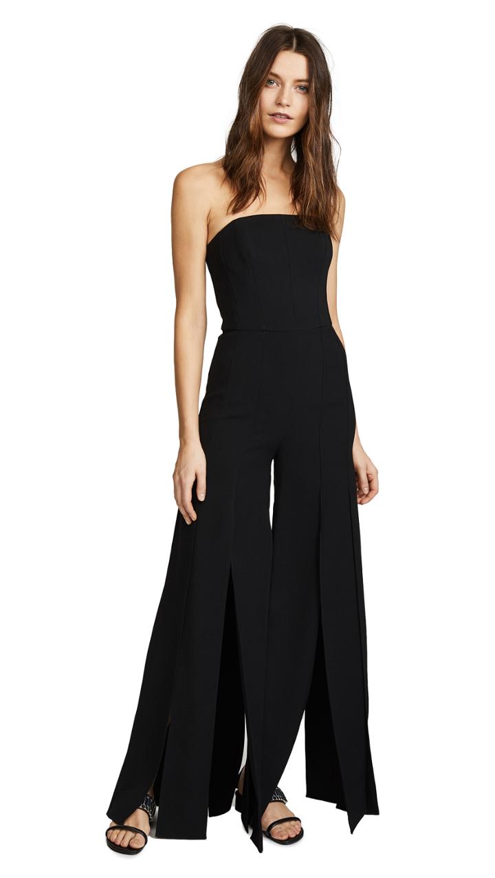 Halston Heritage Strapless Strips Jumpsuit