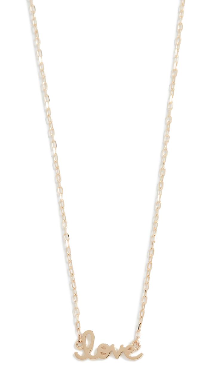 Sydney Evan 14k Gold Tiny Script Love Necklace