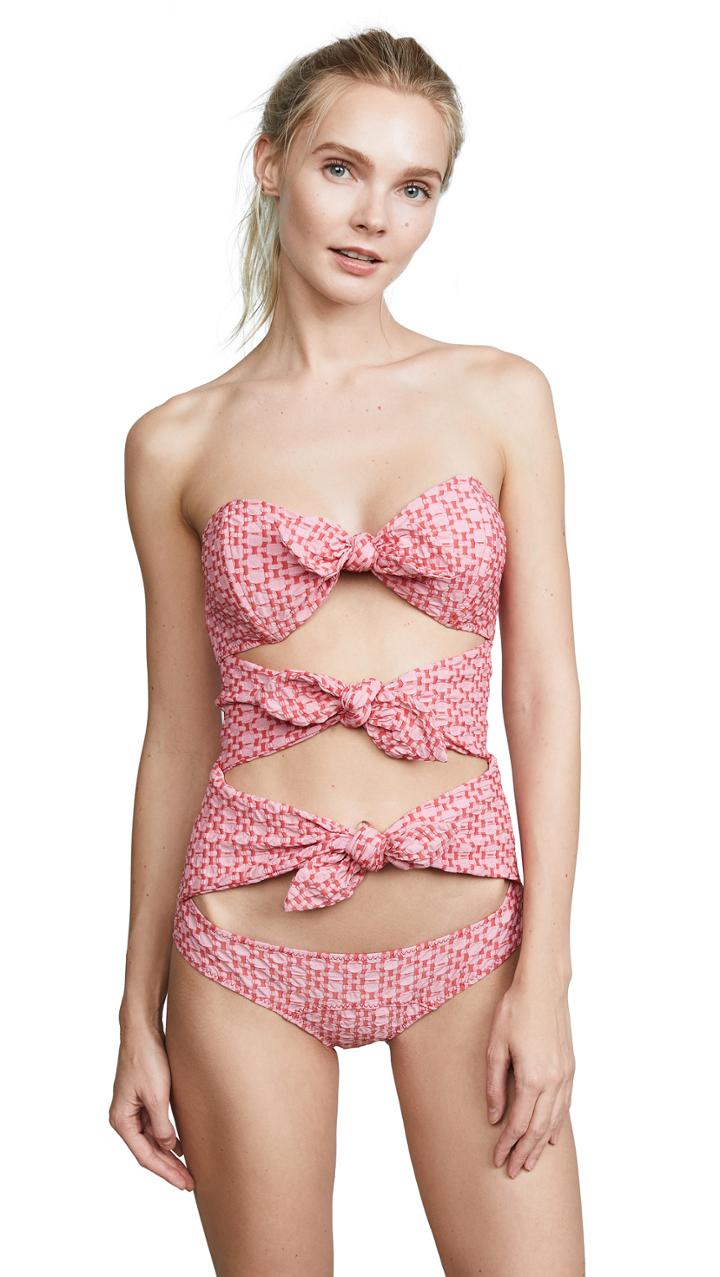 Lisa Marie Fernandez Triple Poppy Red Seersucker One Piece Swimsuit
