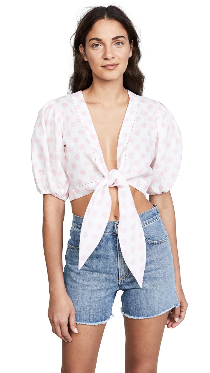 Lisa Marie Fernandez Pouf Linen Tie Blouse