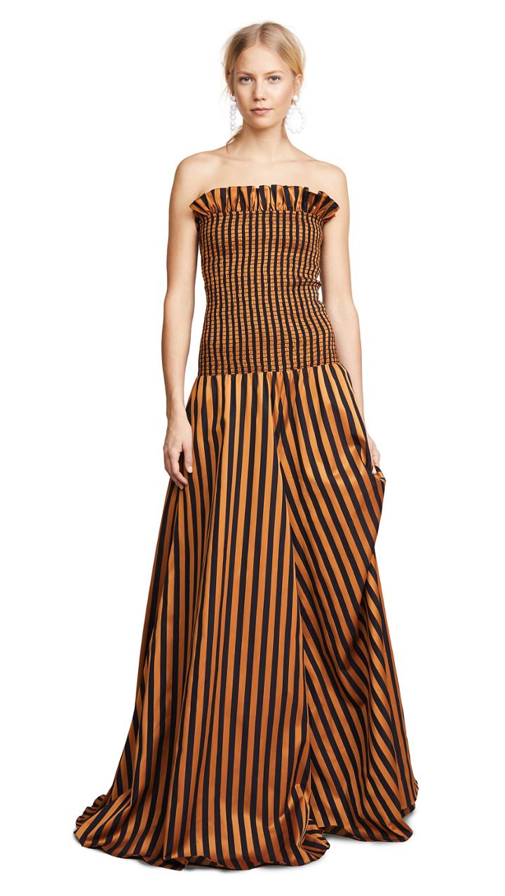 Caroline Constas Smocked Strapless Jumpsuit