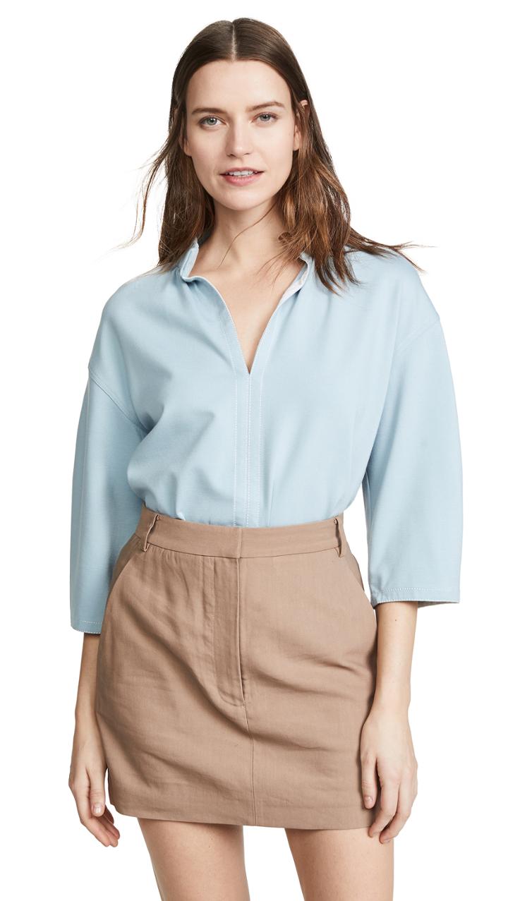 Tibi Shirred V Neck Top