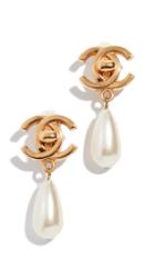 What Goes Around Comes Around Chanel Gold Pearl Turnlock Earrings
