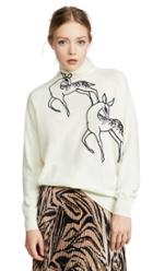 Victoria Victoria Beckham Funnel Neck Deer Embroidered Sweater