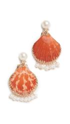 Mercedes Salazar Shell Earrings With Dangling Pearls